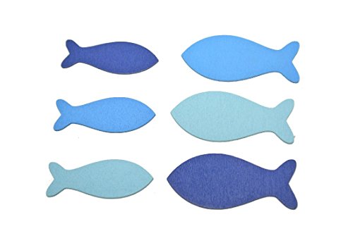 Streuartikel Fisch 72 Stück blau 4,5cm+6cm Holz Kommunion Konfirmation Streudeko