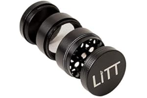 LiTT 4 Piece Mini Grinder - Black Aluminium Grinder with Curved Teeth, Magnetic Top Lid, Kitchen Storage Accessories