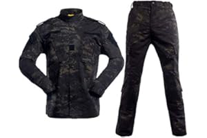 LANBAOSI Uniforme Tactique Homme Combat Chemise Militaire Veste et Pantalon Militaire Paintball Ensemble ACU de Chasse dans Les Bois Camo