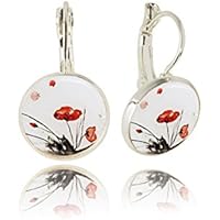 Roter Mohn, Weiße Baumeln Ohrringe-Geschenk für Sie