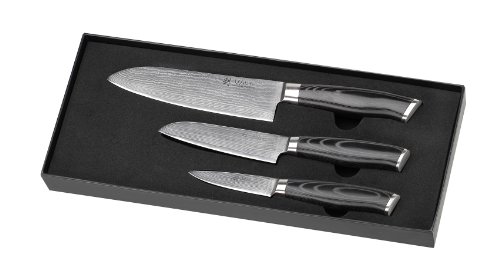 Wakoli 3DM-MIK 3er Damastmesser Set, Japanischer Damaststahl VG-10, Mikata - 2