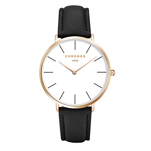 Relojes Mujer Reloj de Cuarzo Relojes Hermosas Correa de PU Cuero Artificial Relojes de la Mujer Hombre niña,Negro-Oro rosa