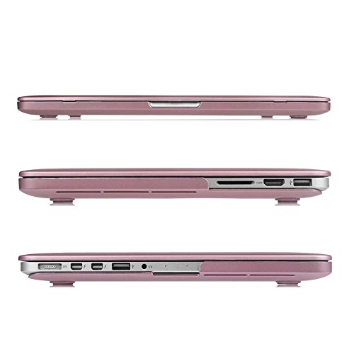 i-Buy Harte Schutzhülle Hülle für Apple Macbook Pro 13.3 Zoll mit Retina Display + Schutzfolie + Silikon Tastaturschutz + Anti-Staub-Stecker – Roségold - 4