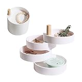 Schmuckständer, Baffect Schmuckständer 360°drehbar 4 stöckig Schmuckhalter aus ABS und Holz Schmuckaufbewahrung für Halsketten Ringe Ohrringe Armbänder Uhren,mehrfach Schmuckablage, Weiß