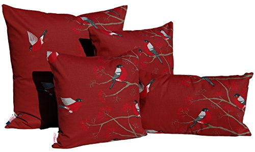 beties Beeren Vögel Kissenhülle ca. 50×50 cm in interessanter Größenauswahl im Landhausstil reine Baumwolle Farbe Marsala - 3