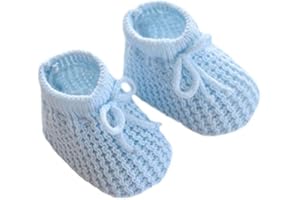 Mini Mart Online Limited Baby Boys Girls Blue & Pink Drawstring Knitted Bow Bootes/Booties 0-3 Months