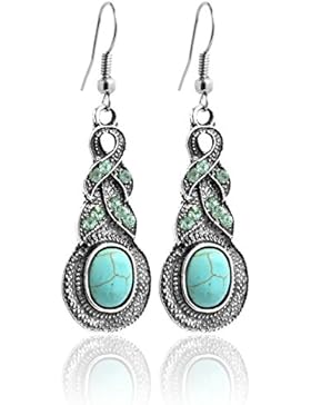 2LIVEfor Türkise Ohrringe Türkis Silber Lang Hängend Silber Antik mit Glitzer-Steine Ohrringe Bohemian Ohrringe...