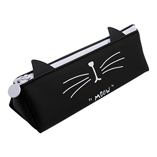 Yinew Simple Silicone Pencil Bag Triangle Black Ear Cat Pencil Case Large Capacity Pencil Bag