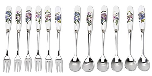 Portmeirion Home & Gifts Forchette da Pasticceria e cucchiaino da tè, 12 Pezzi, Porcellana, Multicolore, 1 x 1 x 15 cm