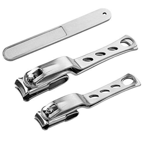 Toenail Nail Clippers with Nail File- Stainless Steel Long Handle Nail- 360 Degree Rotating Cutter Head by Bonworl