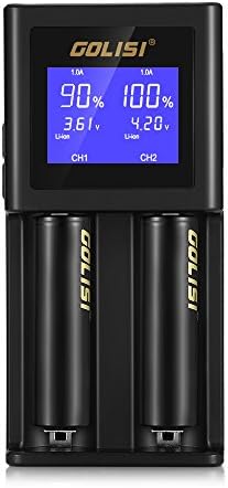 Golisi 2.0A Smart Battery Charger Quick Intelligent Charger with Larger LCD Screen and Wall Charger Cable for 20700, 26650, 18650 Li-ion Batteries