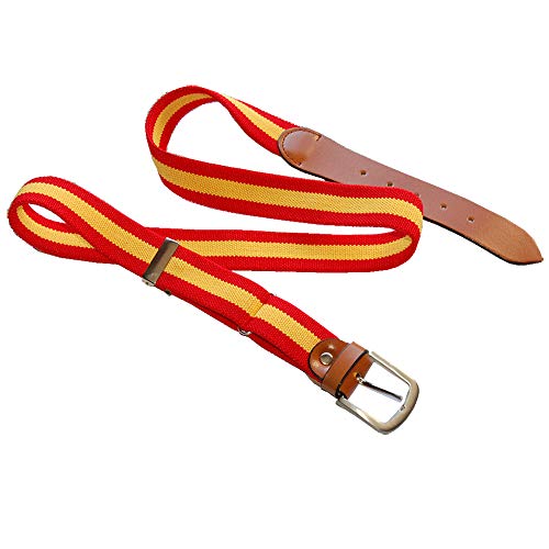 RK - Cinturon Bandera de España Lona Elastica y Piel de vacuno, Extensible