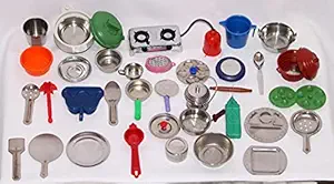 Tirtha Enterprises Miniature Kitchen Set , Mini Steel Utensils , Real Cooking Kit for Play , Stainless Steel Kitchen Set for Girls , Choppu Jaman , Miniature Cooking , Mini Kitchen Set for Kids-27pcs