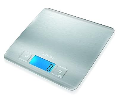 Terraillon Balance de Cuisine, Tare, Conversions Liquides, Ultra-Fine, Portée 5 kg, Carré Inox, Argent
