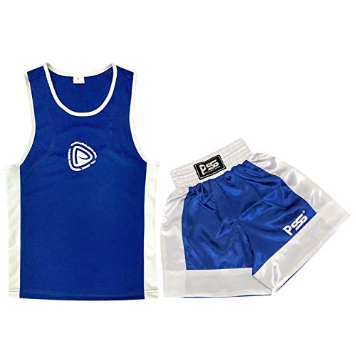 Prime Sports ENFANTS BOXE UNIFORME 2 PICES SET (TOP & COURT) BLEU-BLANC, 05 TILL 06 ANS ENFANTS