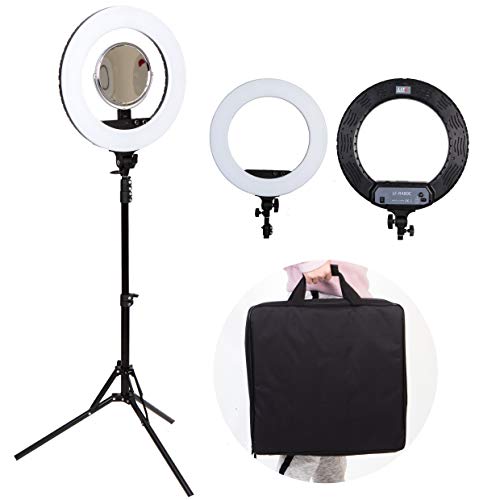 Anillo de luz LED | 18 Pulgadas | 48W / 5800k Dimmer Ajustable Circular de Halo Continuo | Pantalla de iluminación de Video Continuo Foto/Video, Retrato, iluminación de Maquillaje, Espejo Incluido