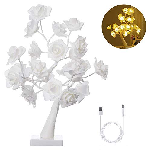 TEEPAO Rose Lamp 24 LED Flower Desk Lamp Decoration, Detachable Tree End Table Lamp Warm White Light, USB and Battery Powered, Rose Tree Night Lamp for Home/Christmas/Party/Wedding/Valentine's Day