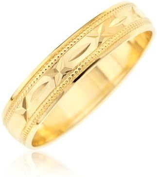 Kareco 9ct 4mm Diamond Cut D Shape Message Wedding Band Ring 'Sealed with a Kiss'