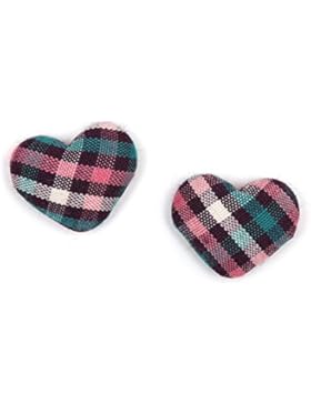 Idin Ohrclips - Herzen bespannt mit Schottenstoff in rosa, türkis und schwarz (ca 17 x 14 mm)