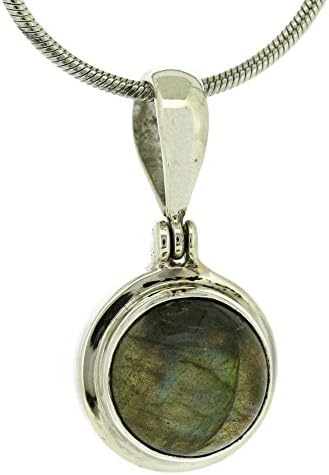 Nova Silver Small Round Pendant with Labradorite 46cm Silver Snake Chain