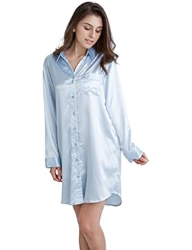 Damen Nachthemd Negligee, Nachtwäsche Nachtkleid, Satin Schlafhemd Schlafanzug, Langarm Sleepwear von Tony & Candice