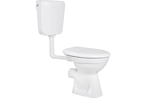 Belvit Stand WC - Keramik-Toilette mit Wandabgang waagerecht, Tiefspüler mit Spülkasten und WC-Deckel, weiß