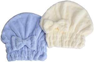 MAYOUTH Mikrofaser Turban Handtuch Set für Haar schnell trocken, 2 Stücke Kopfhandtuch Haarturban mit Schleife für Damen & Mädchen (Blue+White)