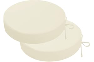 PRIMEPATIO Lot de 2 coussins de chaise ronds pour l'extérieur - Imperméables - Couleurs résistantes - Avec rubans - Pour l'extérieur - 35 x 35 cm - Beige