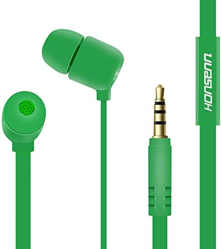 Honsenn In-Ear Earbuds with Mic, Tangle-Free Wired Earphones for iPhone, iPad, iPod, Samsung Galaxy, Android Smartphones, Tablets, Computers (Green)