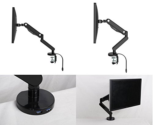 ergoneer Full Motion Gas Spring Single LCD Arm Ständer Halterung Passt 25,4 cm-30 „Computer Monitor – höhenverstellbar Swivel Desktop mount Swing Monitor Arm mit Audio Mikrofon USB Anschlüsse - 3
