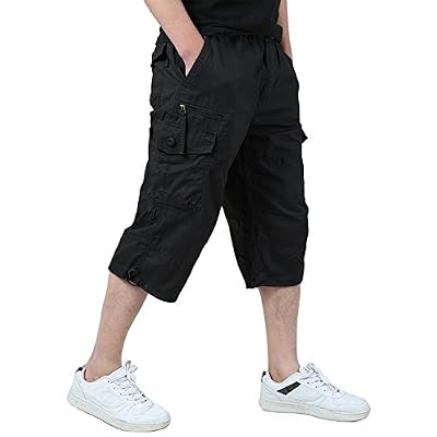 KEFITEVD Hommes Cargo Shorts Été 3/4 Multi Poches Militaire Short Vintage Combat Shorts Coton Noir