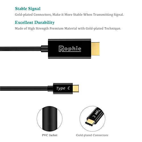Rophie USB-C auf HDMI Kabel(1.8M) USB 3.1 Typ C zu HDMI Kabel, HD 3840×2160 (4k), (Thunderbolt 3 kompatibel)für MacBook Pro, MacBook 12 „(2015/2016), ChromeBook Pixel, Huawei MateBook und andere - 6