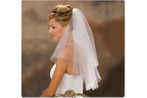 Wedity Wedding Bridal Veils 2 Tier White Bridal Tulle Elbow Fingertip Length Cut Edge Veil Bride Hair Accessories with Comb