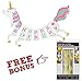 Produktbild Einhorn Geburtstag Banner, Geburtstagsparty Dekorationen Einhorn Happy Birthday Banner Girlande Unicorn Themed Partydeko Garland + Als Bonus Geburtstagsdeko Folienvorhang für Fotos und Selfies