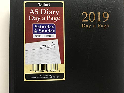 2019 A5 Página a diario de tapa dura con página completa Sábado Domingo - Negro