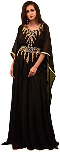 Kolkozy Fashion Women's Georgette Hand Beaded Kaftan Black