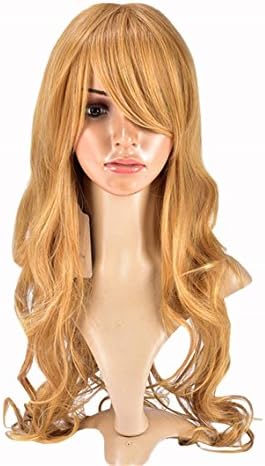Female Fashion High-End Linen Yellow Temperament Long Curly Heat-Resistant Synthetic Wig