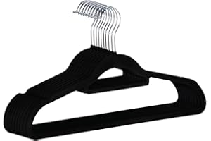 ANSIO Velvet Hangers 10 Pack - Non-Slip Ultra Thin Clothes Hangers with Tie Bar & 360° Swivel Hook - Space-Saving Wardrobe Storage Organiser for Coats, Suits, Dresses, Black