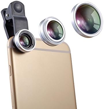 WONBSDOM 3 in 1 Universal Clips on Lenses Kit(Silver) with FishEye Lens+Macro+Wide Angle Lens +Microfiber Cleaning Cloth for iPhone/4S/5/5S/5C/SE/6/6S Plus/7/7 Plus iTouchs&amp;iPads series Samsung GalaxyS4/S5/S6/S7 Note 2/3/4/5/6 HTC Nokia Sony,BlackBerry etc.