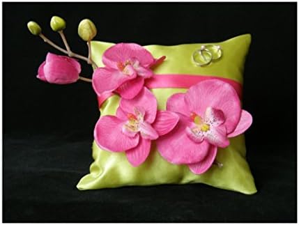 Ring Pillow Cusion Bearer Silk Green-gold and Orchid