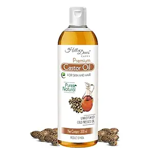 HillDews Castor oil 200ml Cold Pressed Pure Unrefined For Skin Moisturizing, Hair Growth Oil, Beard Growth, Eyebrow Eyelashes Growth - Free From Paraben, Hexane and Mineral Oil