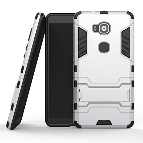MOONCASE Huawei G8 Funda   Heavy Duty  H  brida Rugged Armor Case Choque Absorci  n Protecci  n Dual Layer Bumper Carcasa con pata de Cabra para Huawei G7 Plus   G8   GX8  5 5   Plata