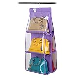 Chinatera 6 Pocket Large Clear Purse Handbag Hanging Storage Organizer Closet (Purple)