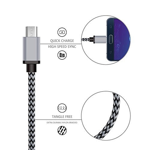 Micro USB Kabel Nylon, BeneStellar (3 Pack) High Speed USB 2.0 A Male auf Micro B Synchronisations und Ladekabel für Android, Samsung, Huawei, HTC, Sony, Nexus, Xiaomi und mehr (Grau 3m) - 3