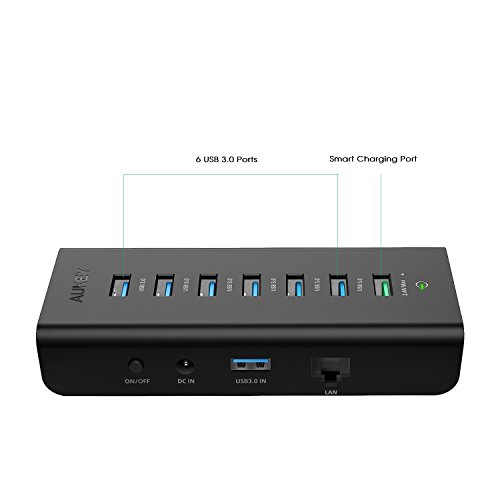 AUKEY USB 3.0 Hub 6 Datenports , 1 Ladeport , 1 Ethernet Anschluss ( RJ45 ) USB Verteiler mit 36W Netzteiladapter für MacBook , Windows Laptop andere USB 3.0 kompatibel Geräten - 3