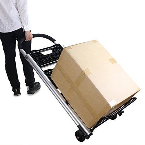 Finether 2-in-1 Klapptrittleiter & Sackkarre | Alu Leiter Klappleiter Trittleiter Klapptritt Stufenleiter Stehleiter Haushaltsleiter klappbar 3 Stufen bis 180 kg belastbar | Transportkarre Handkarre Paketroller Kistenkarre mit 2 Rädern faltbar bis 60 kg belastbar - 8