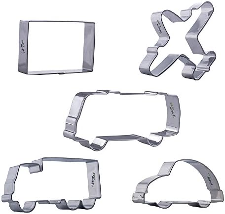 Cookie Cutter Set - 5 pcs Stainless Steel Shaped Transportation Rectangle Auto Truck Bus Airplane - Easy to Clean - IDEAT Decorations for Fondant Fruit Mold Dough Keks Vegan Biscuits Bread