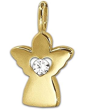 CLEVER SCHMUCK Goldener Anhänger Mini Engel 12 mm mit Zirkonia im offenem Innen-Herz gefaßt glänzend poliert 333...