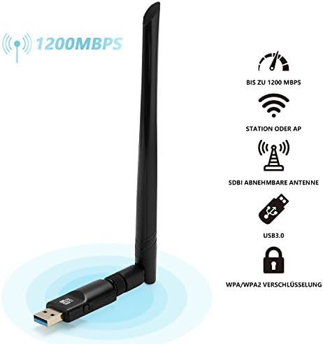 Fukkie 1200 Mbps WiFi Adaptor with Dual Band (5g 867Mbps/2G 300Mbps 5dBi High Gain Antenna And Mummy MIMO Technology Mini WiFi (802.11 ac/B/G/N, USB 3.0 WiFi Dongle for Windows 10/8/7/Vista/XP, Linux and Mac OS