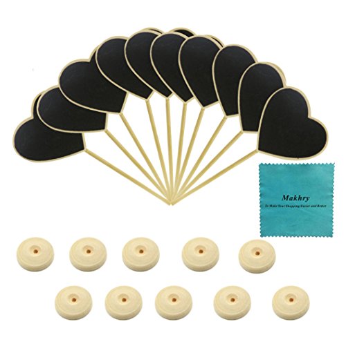 makhry 10 Hochzeit Party Favor Mini Tafel in Herz mit Ständer für Tisch Anzahl Preis Nachricht Board Tischkarte Favor Tag (Burly Holz) … - 2